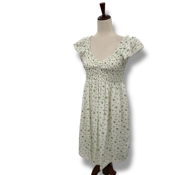 NEW Self Esteem Smocked Floral Dress Large White Green Ruffle Sundress Cottage - Picture 3 of 10